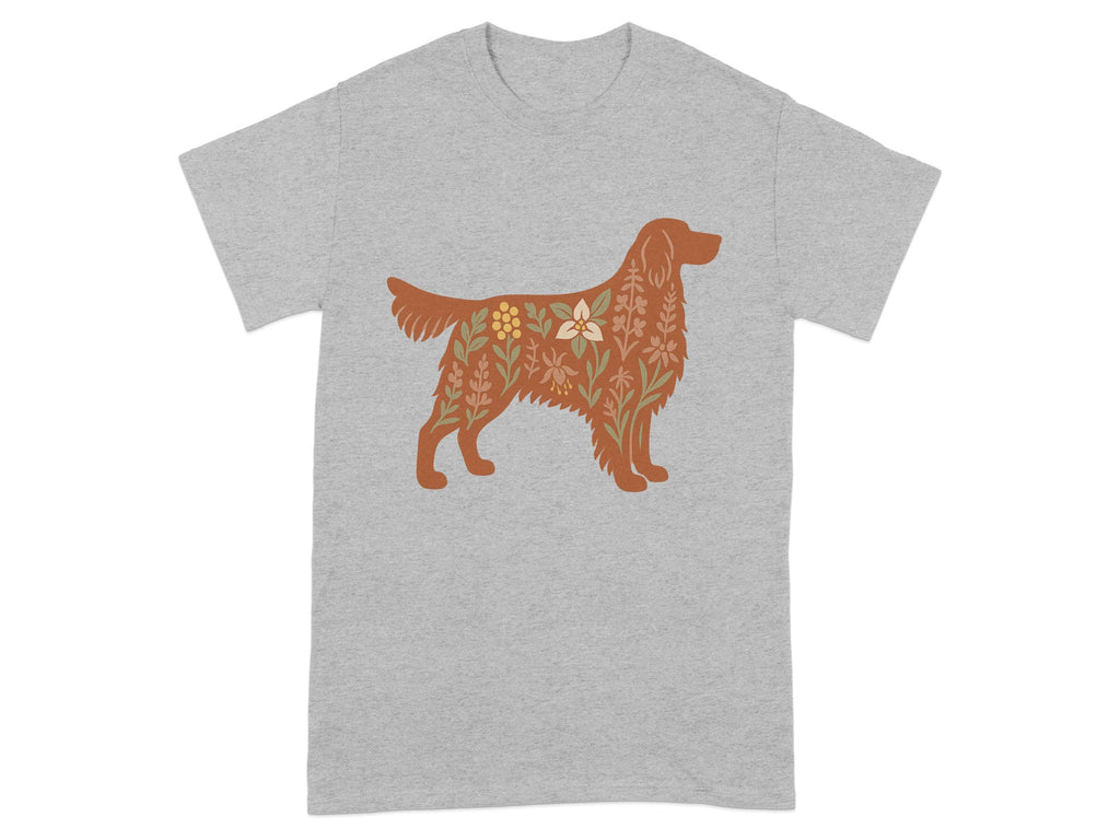 Floral Pattern Dog Silhouette on Grey T-Shirt product type