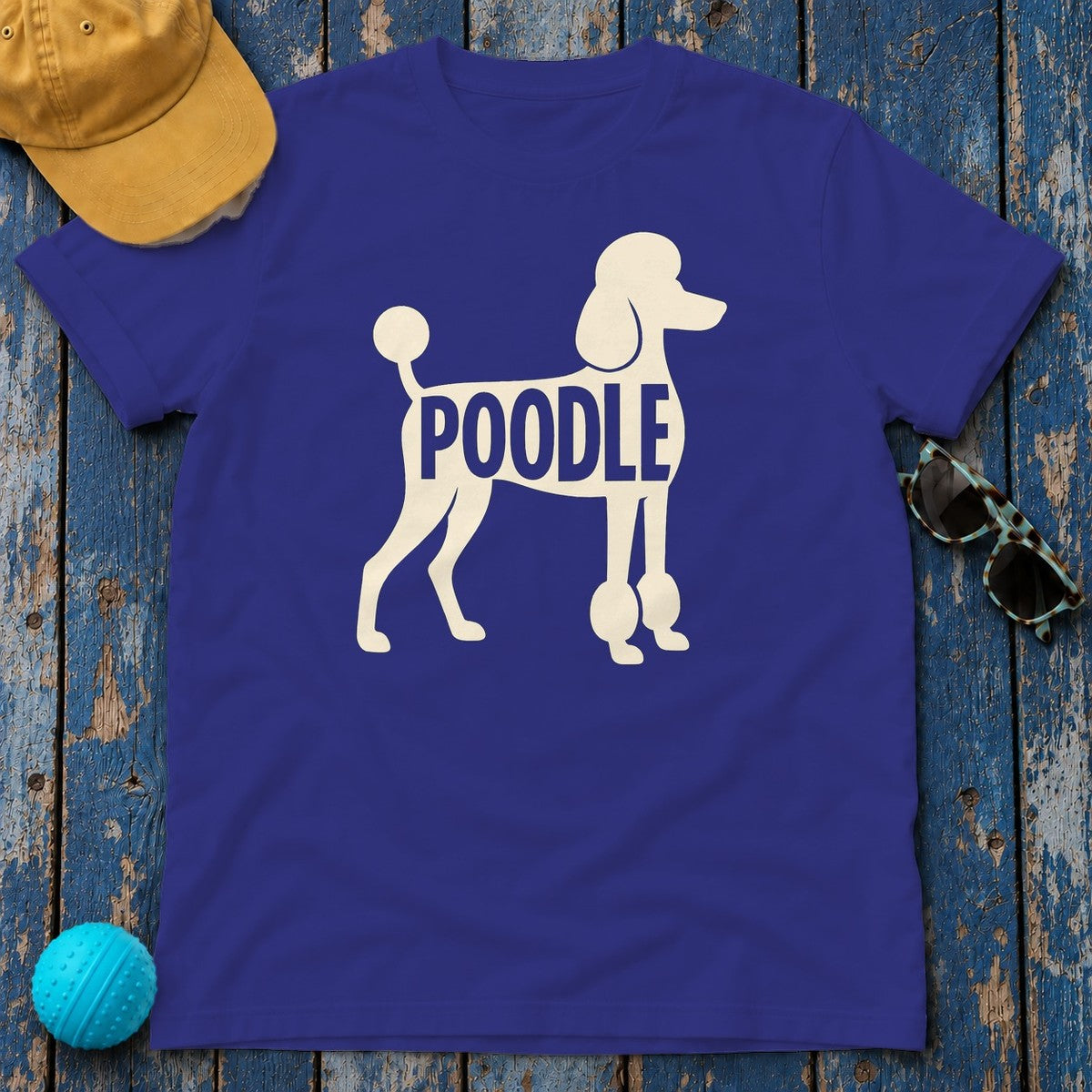 Poodle Pride Text Art T-Shirt in Cobalt