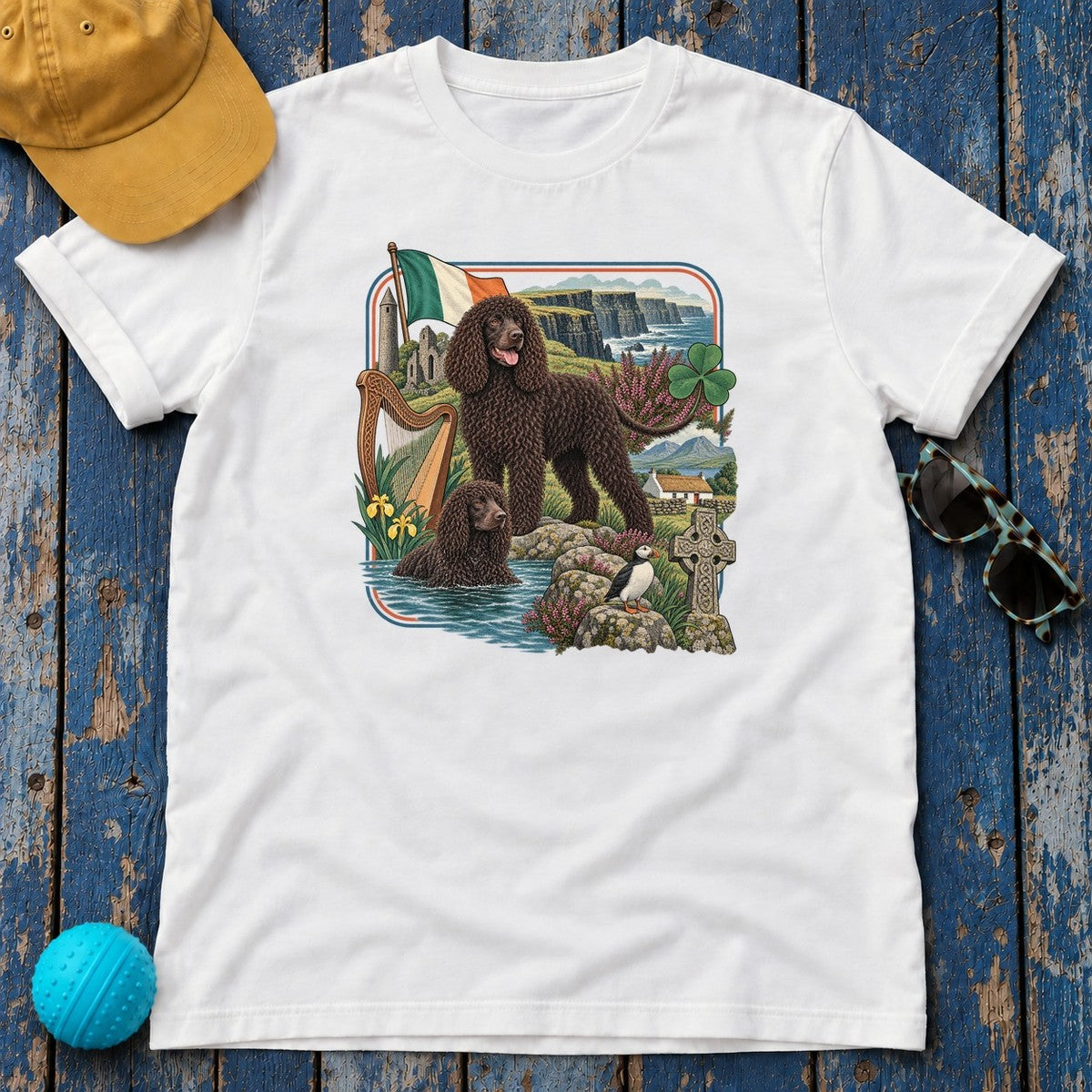 Irish Water Spaniel Ireland Heritage T-Shirt in White