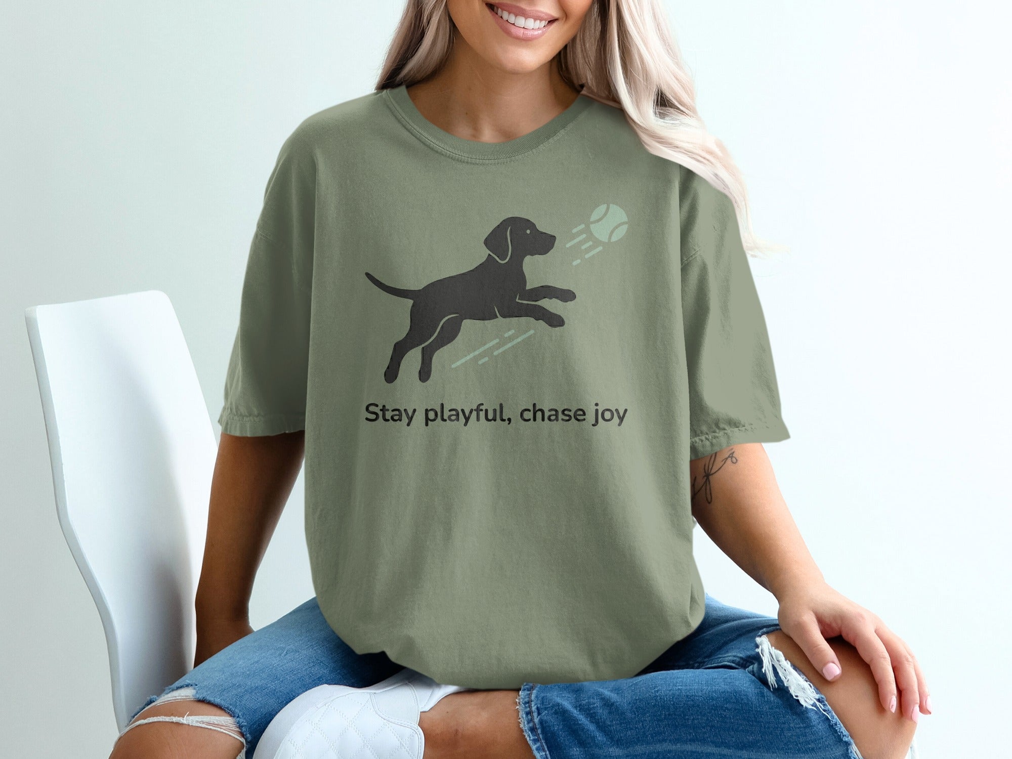 Stay Playful Chase Joy Dog Graphic Relaxed T-Shirt