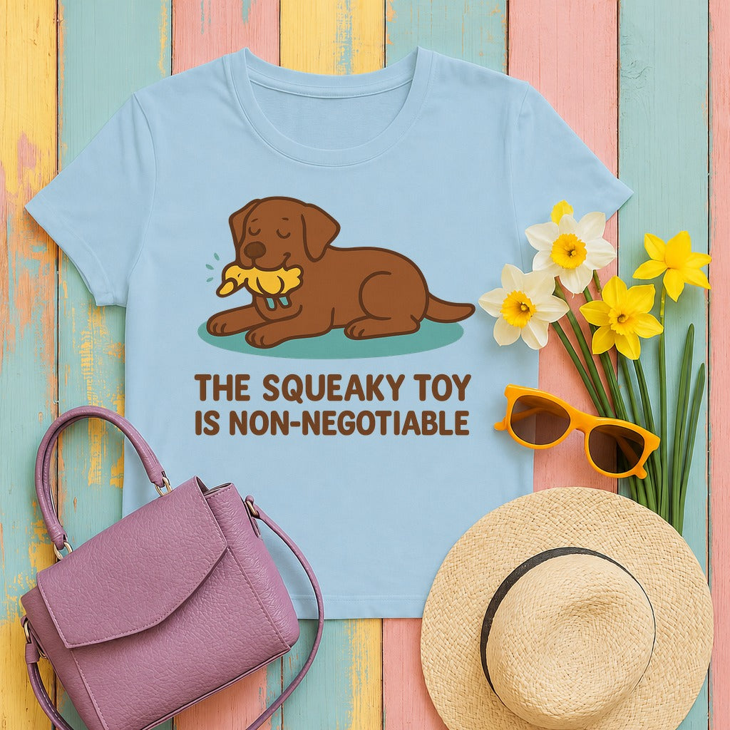Chocolate Lab Squeaky Toy Non-Negotiable T-shirt in Light Blue