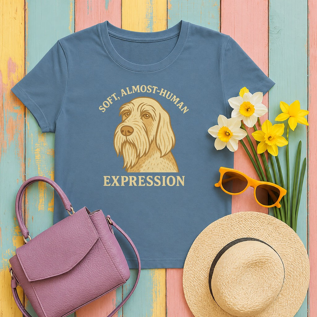 Spinone Italiano Soft Almost-Human Expression Tee in Steel Blue