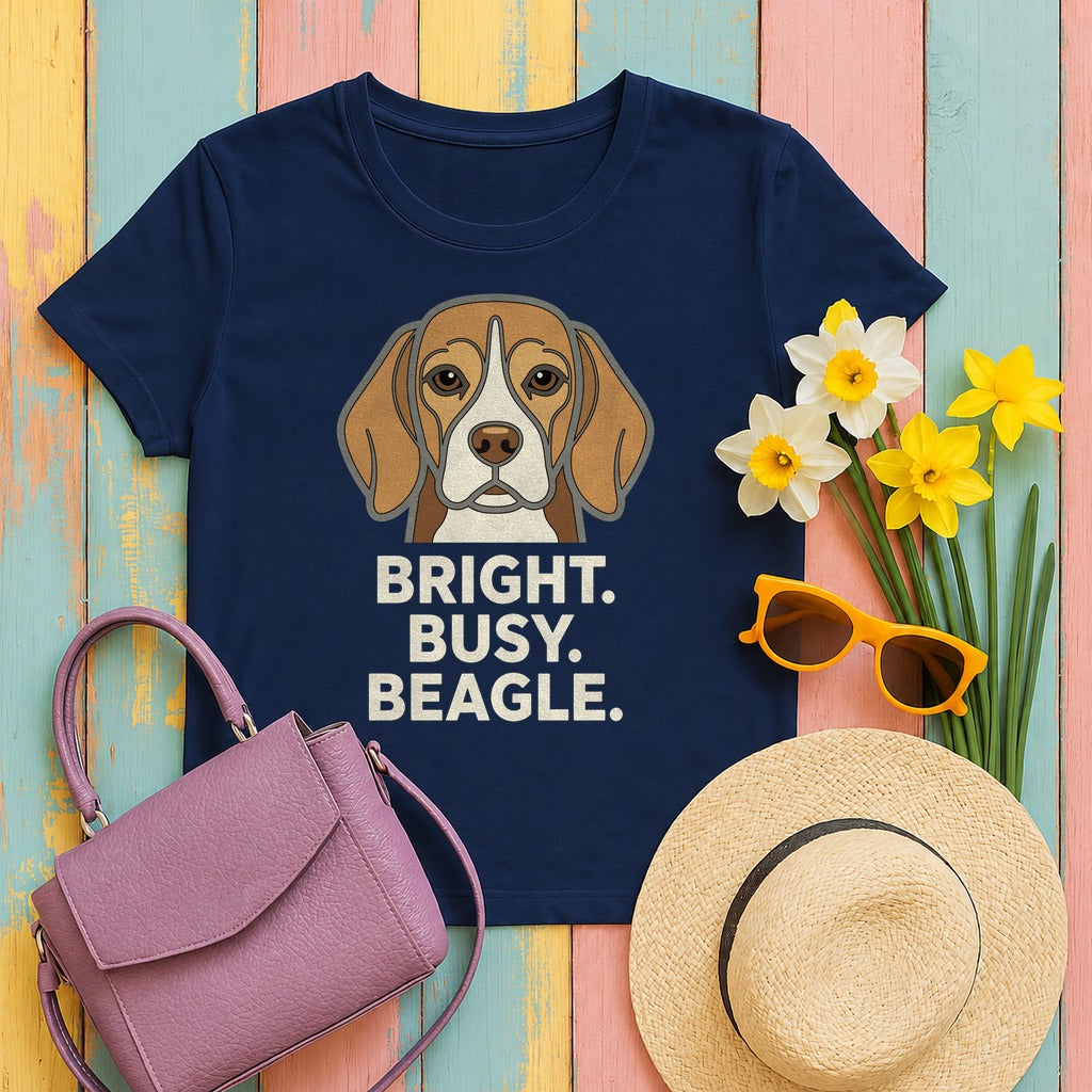 Bright. Busy. Beagle. Statement T-Shirt in Navy