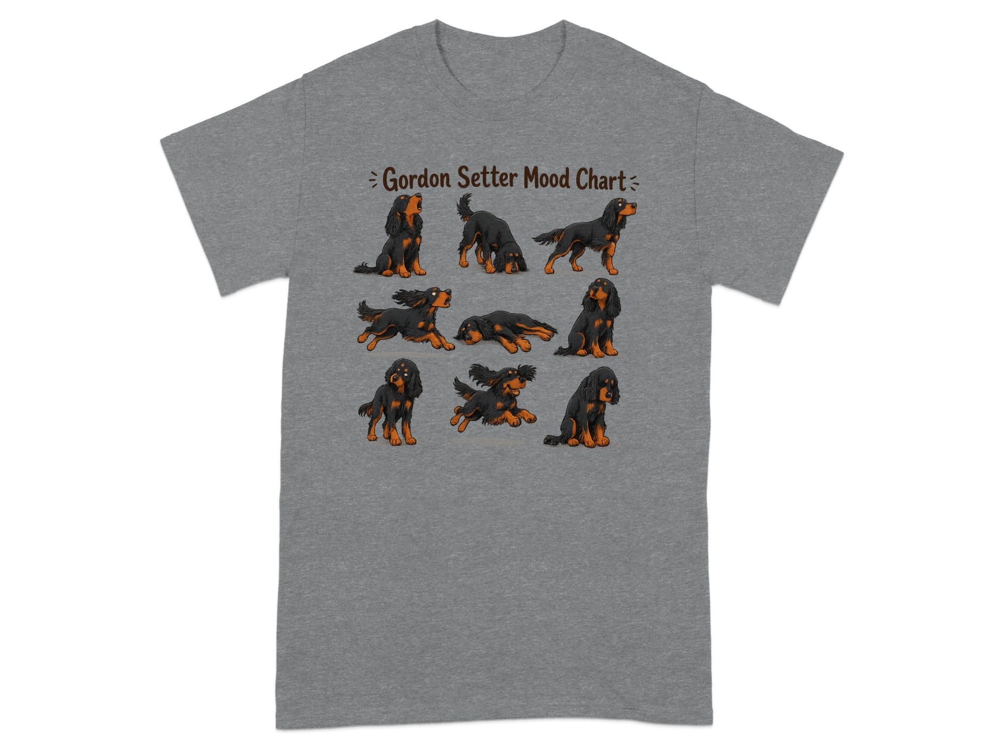 Gordon Setter mood chart showing nine different illustrated dog poses.