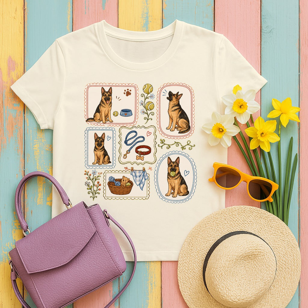 Whimsical German Shepherd T-Shirt in Natural