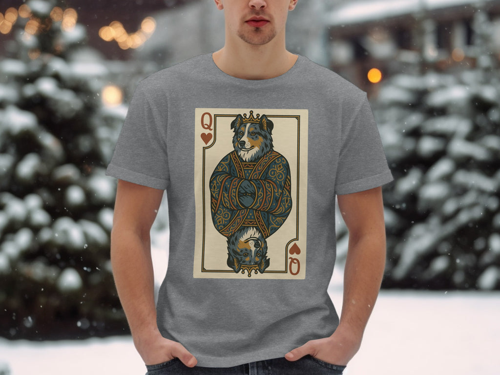 Queen of Hearts card featuring a dog wearing a crown and ornate clothing.