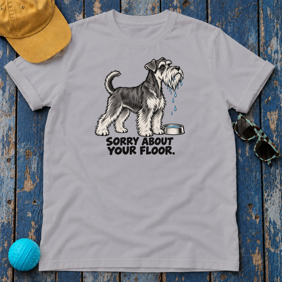 Sorry About Your Floor Schnauzer T-Shirt in Athletic Heather - flat lay