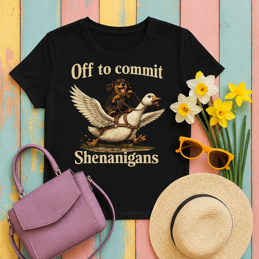w2hero shenanigans-unleashed-dachshund-t-shirt tee flat lay hero v8