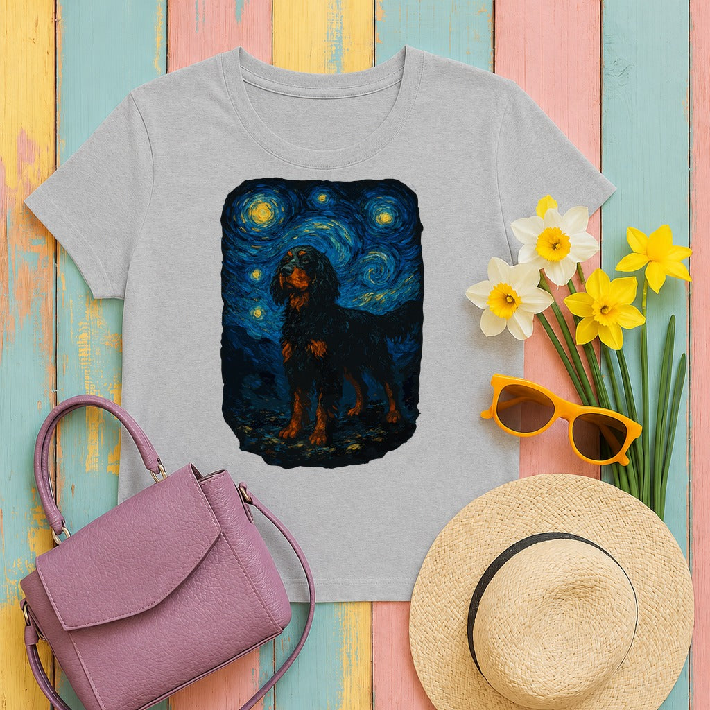 Gordon Setter With Starry Night Van Gogh Style Artwork T-Shirt in Sport Grey