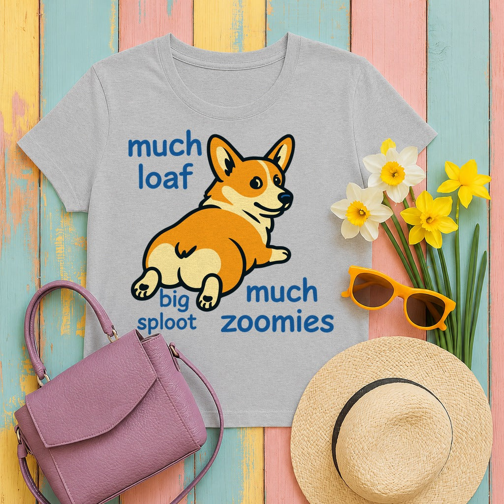 Much Loaf & Sploot Corgi T-Shirt in Sport Grey