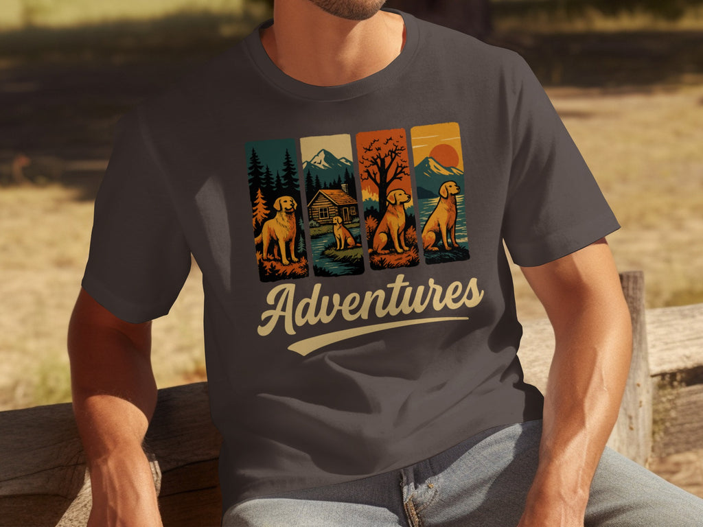 Adventures Graphic Tee with Dogs and Nature Scene
