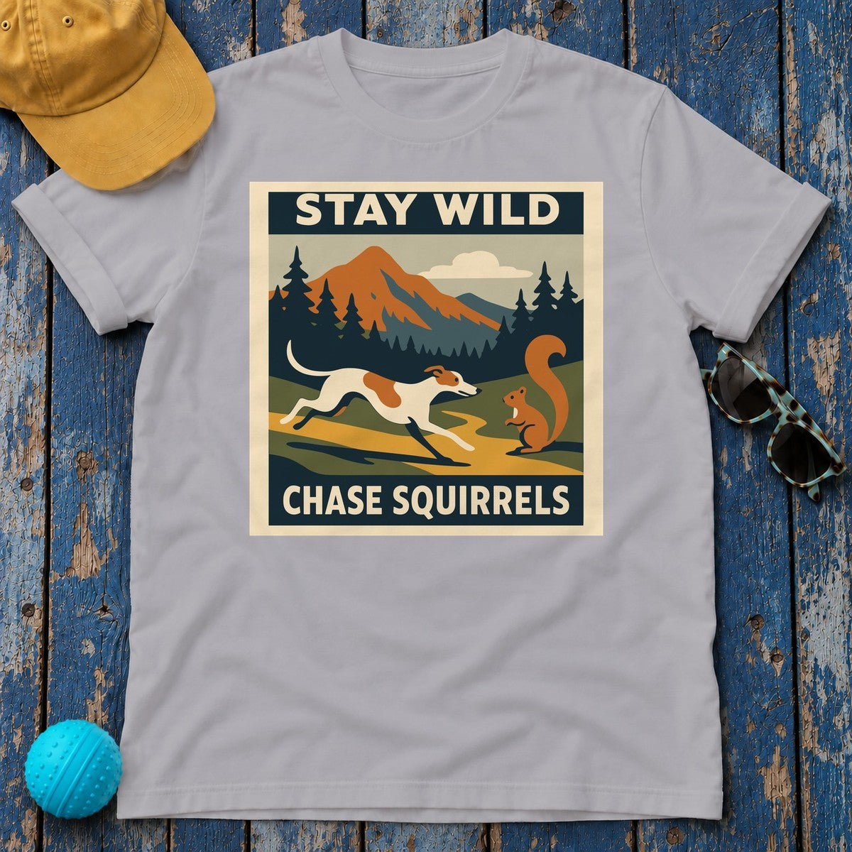 Greyhound Stay Wild Chase Squirrels Tee in Athletic Heather