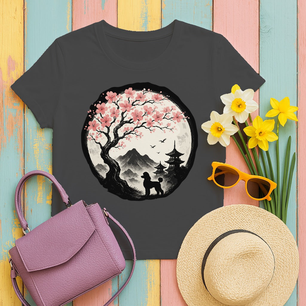 Asian Landscape With Poodle Silhouette T-Shirt in Dark Heather
