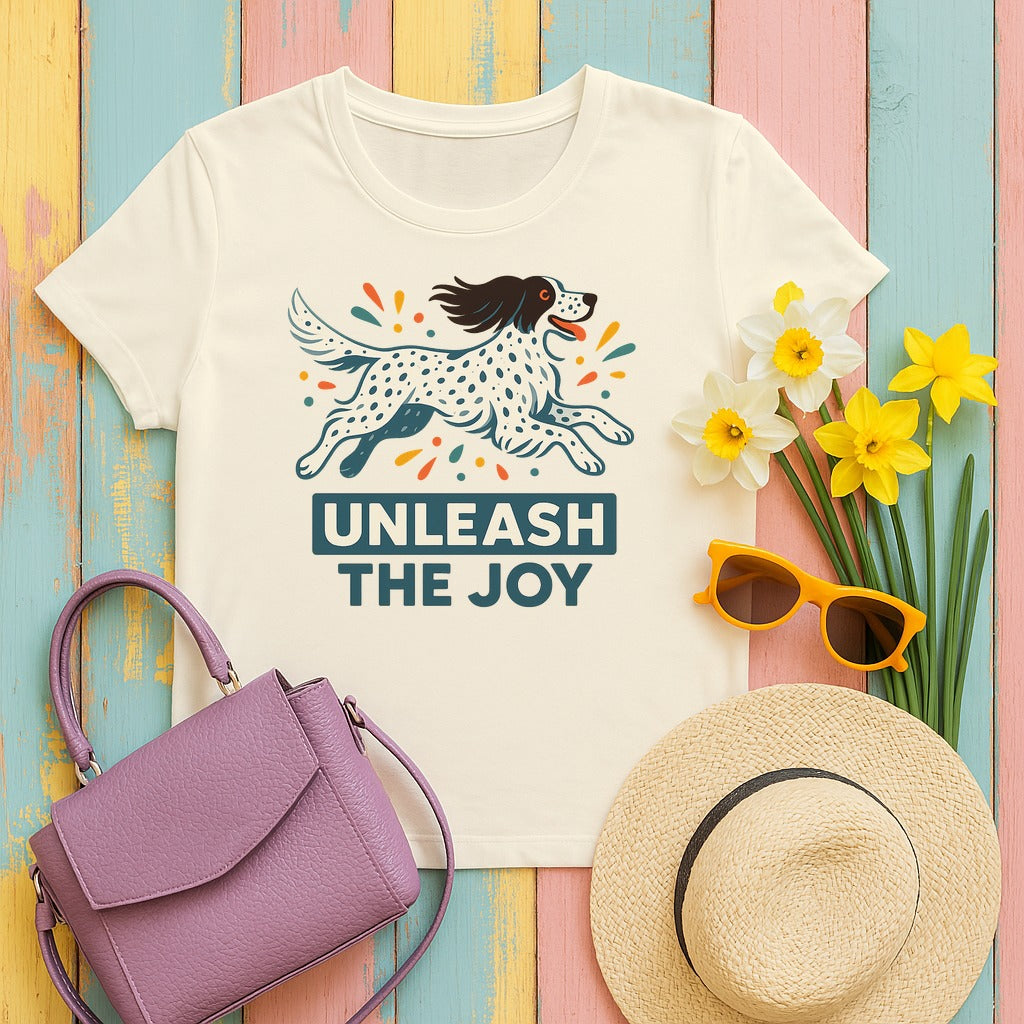 English Setter Unleash the Joy Tee in Natural