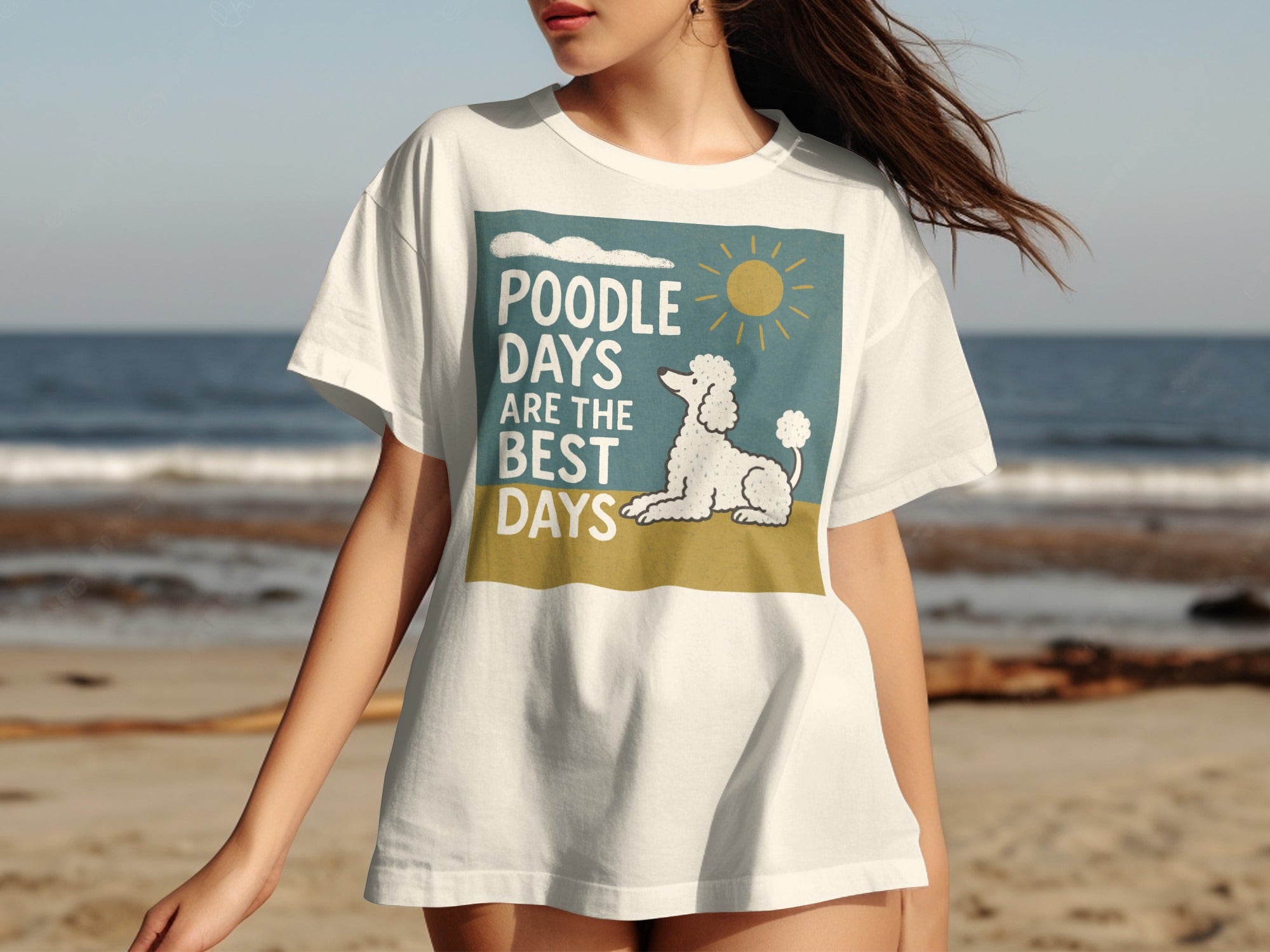 White t-shirt with a poodle graphic and text "Poodle Days Are The Best Days."