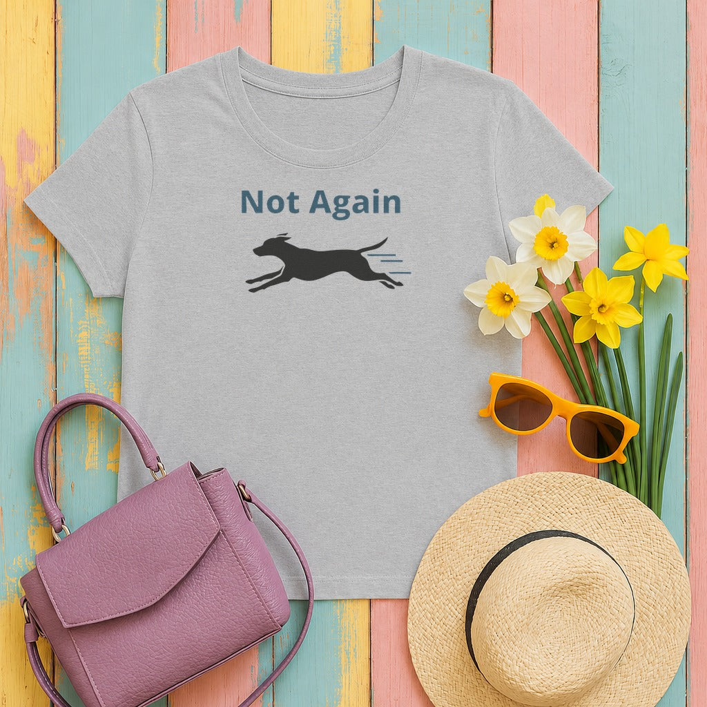Mischievous Running Dog Not Again Design T-Shirt in Sport Grey