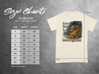 Size chart for Gildan 5000 heavy cotton t-shirt with dog graphic.