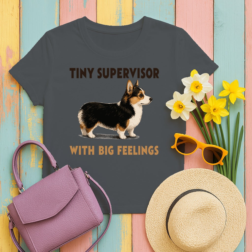 Tiny Supervisor Corgi T-Shirt in Charcoal