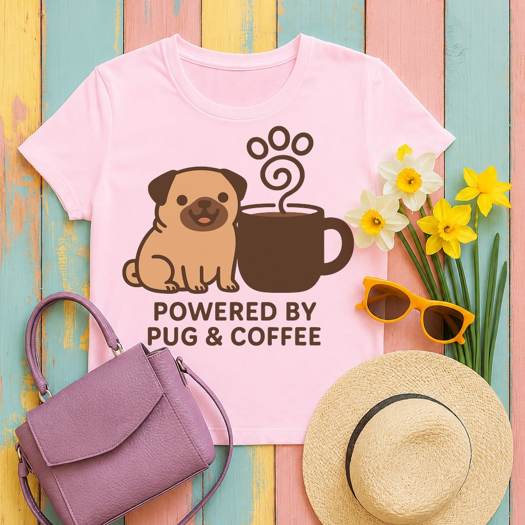 powered-by-pug-coffee tee flat lay hero v8