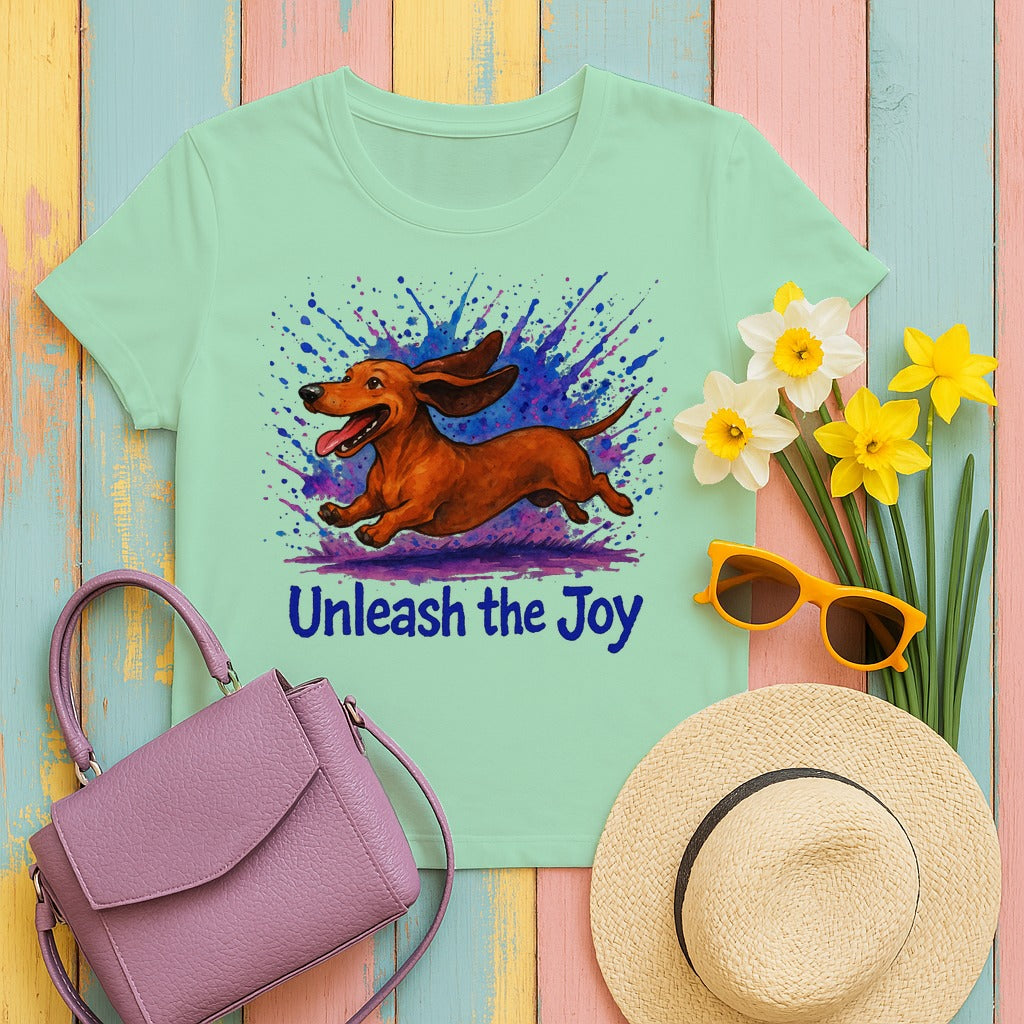 Unleash the Joy Dachshund Art T-Shirt in Mint Green