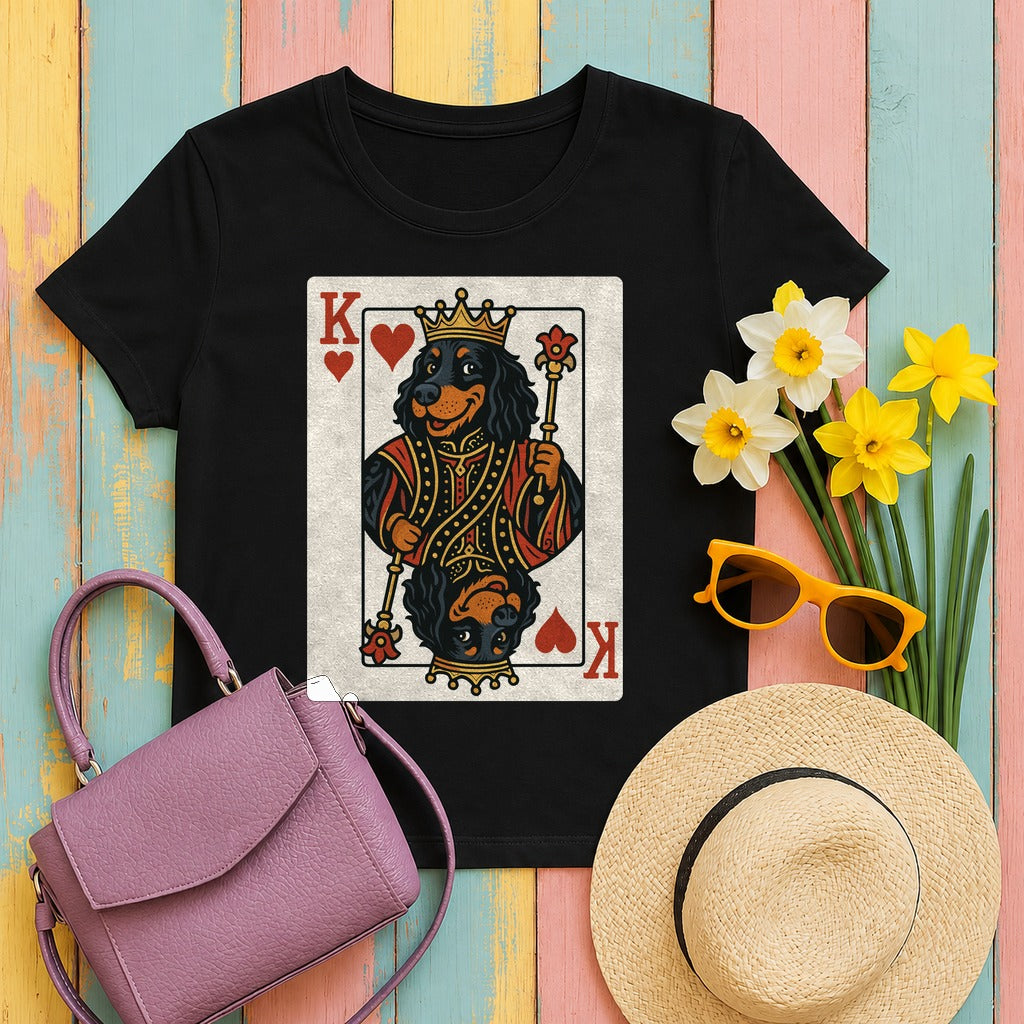 King Of Hearts Playing Card With Gordon Setter Illustration T-Shirt in Black