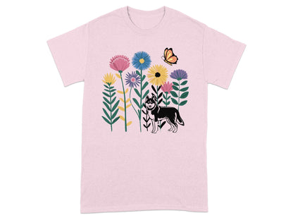 Colorful Floral Cat and Butterfly Graphic T-shirt product