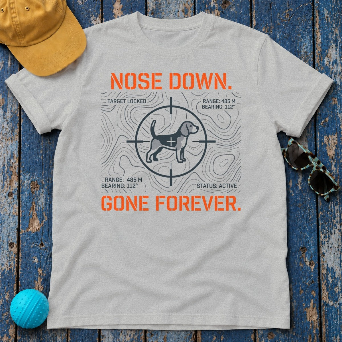 Nose Down. Tactical Beagle T-Shirt in Sport Grey