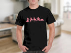 Black t-shirt with a row of pink poodles in various poses.