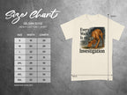 Size chart for Gildan 5000 heavy cotton t-shirt with dog graphic.