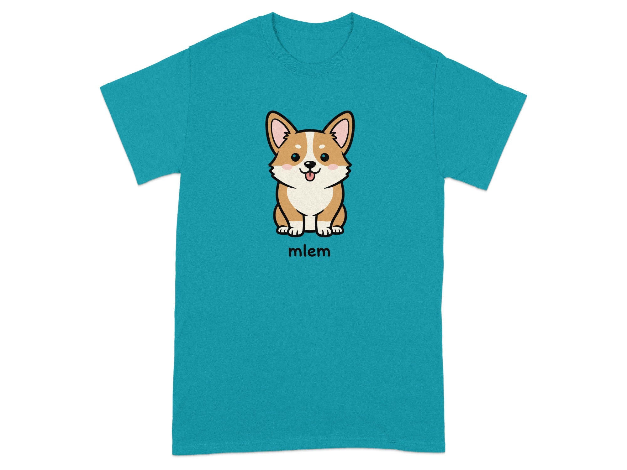 Cute Corgi Mlem Graphic Teal Blue T-Shirt