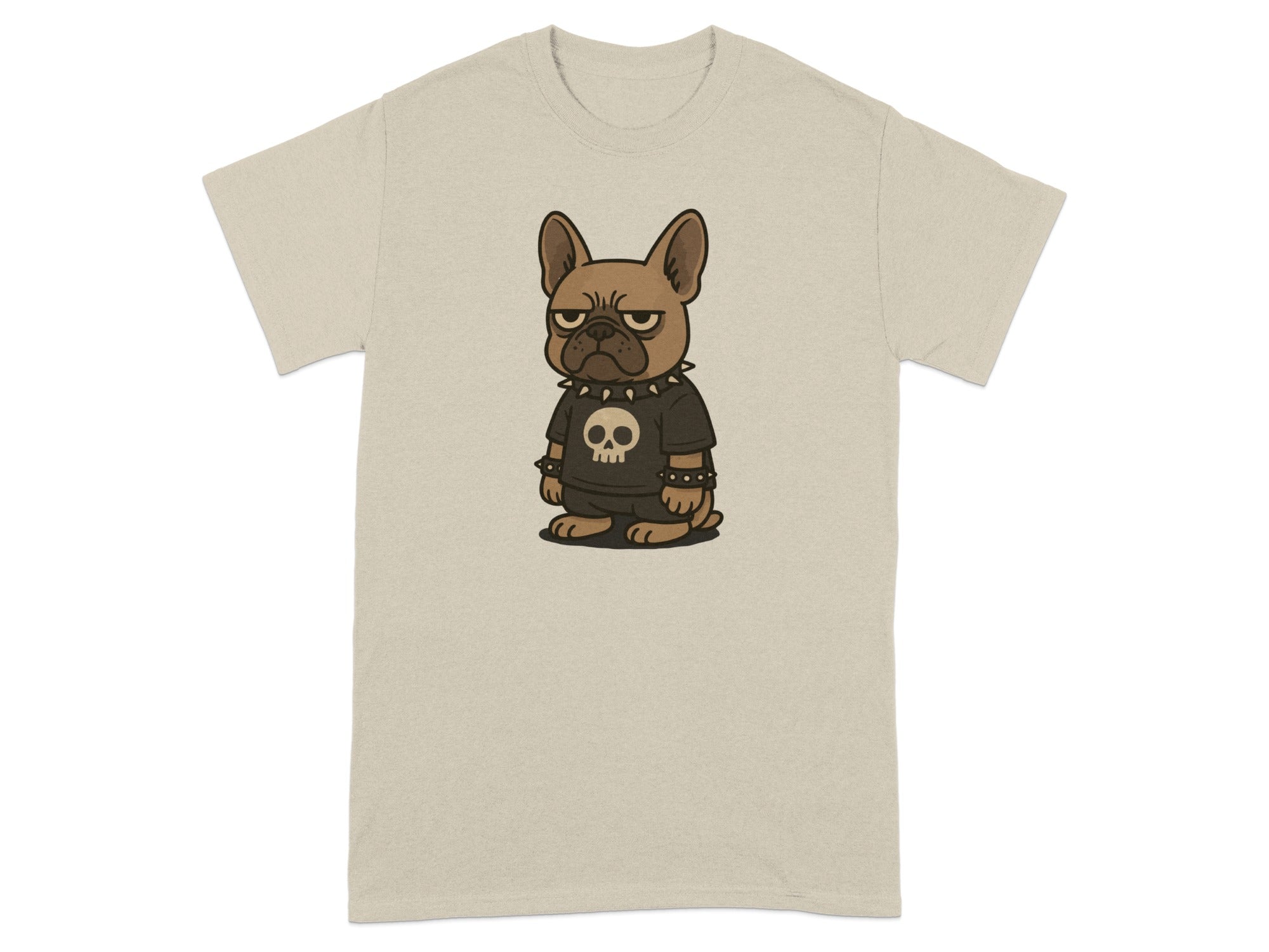 Grumpy Bulldog with Skull Graphic T-shirt