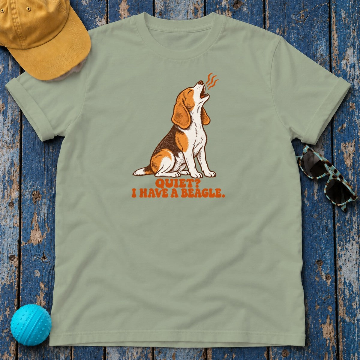 Quiet I Have a Beagle T-Shirt in Sage - flat lay