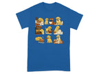 Cartoon collection of golden retrievers baking bread in various kitchen scenes.