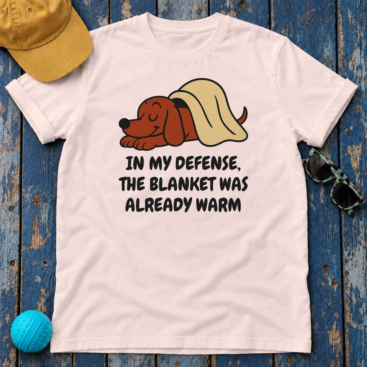 Dachshund Blanket Was Already Warm Tee in Soft Pink