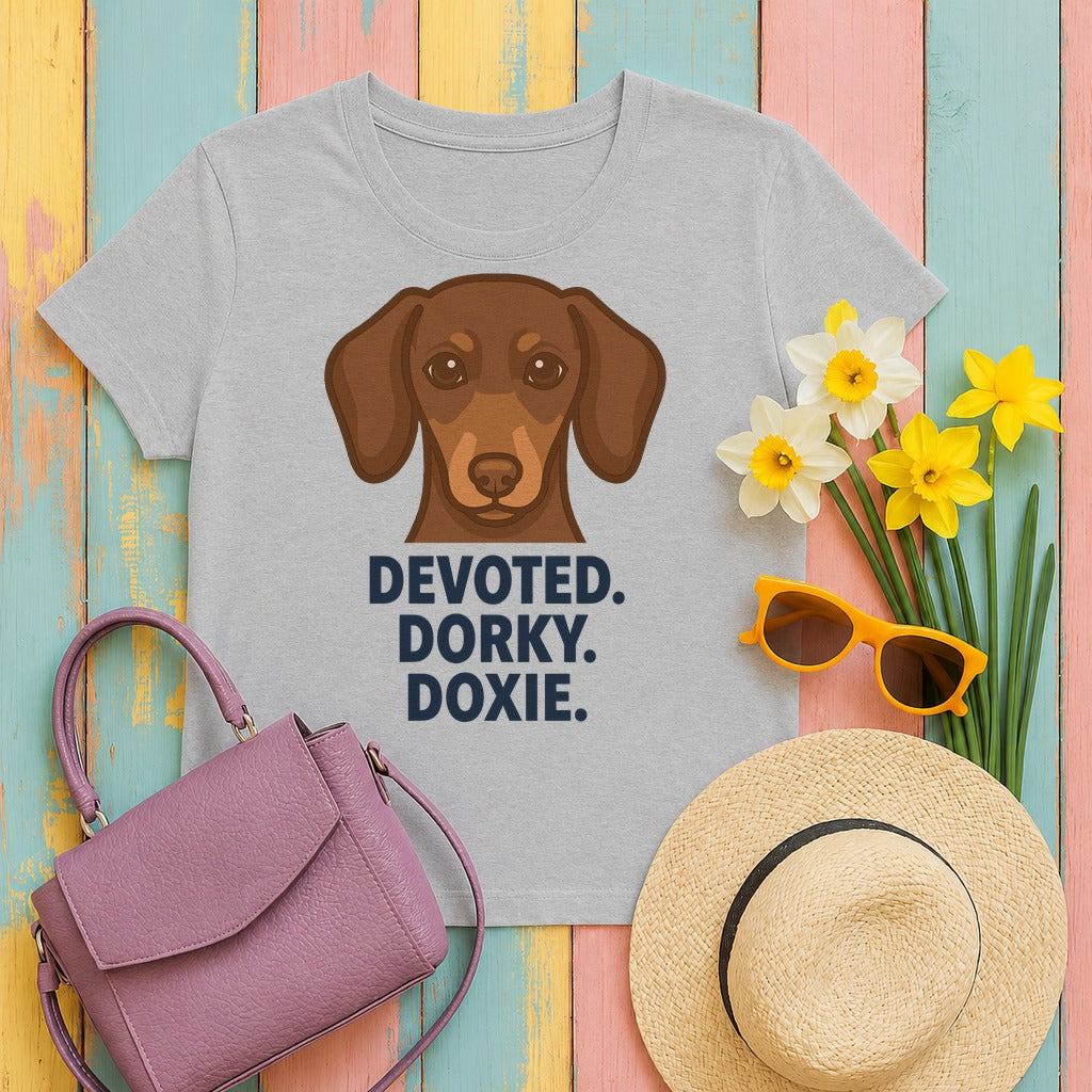 Devoted Dorky Doxie Graphic T-Shirt in Sport Grey