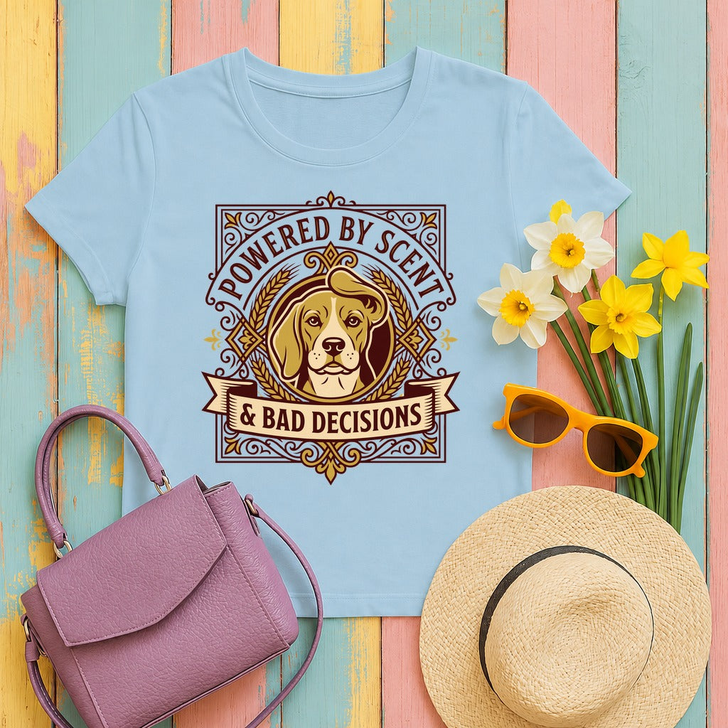 Beagle Scent & Bad Decisions Graphic T-shirt in Light Blue