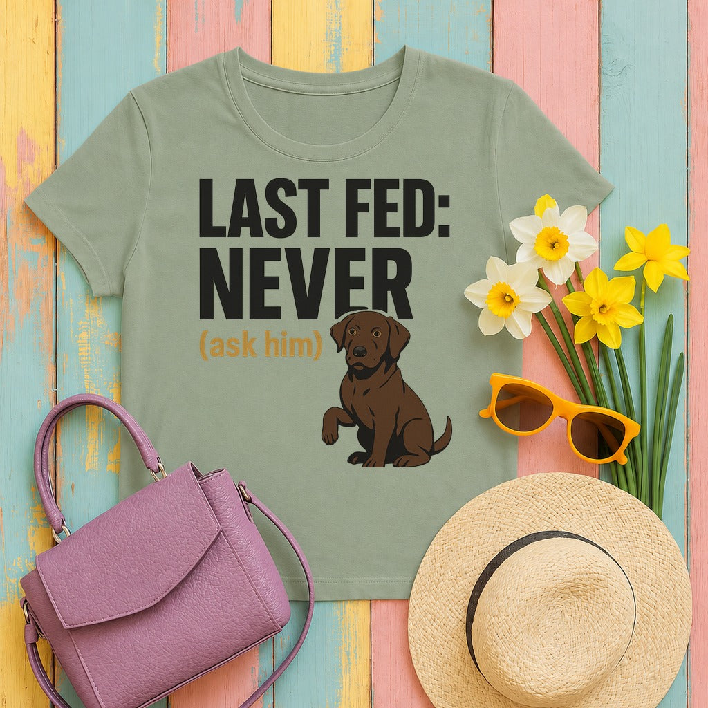 Chocolate Lab Last Fed Never T-shirt in Sage