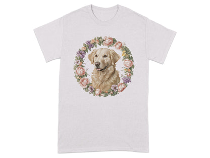 Adorable Dog Surrounded By Floral Wreath T-shirt product