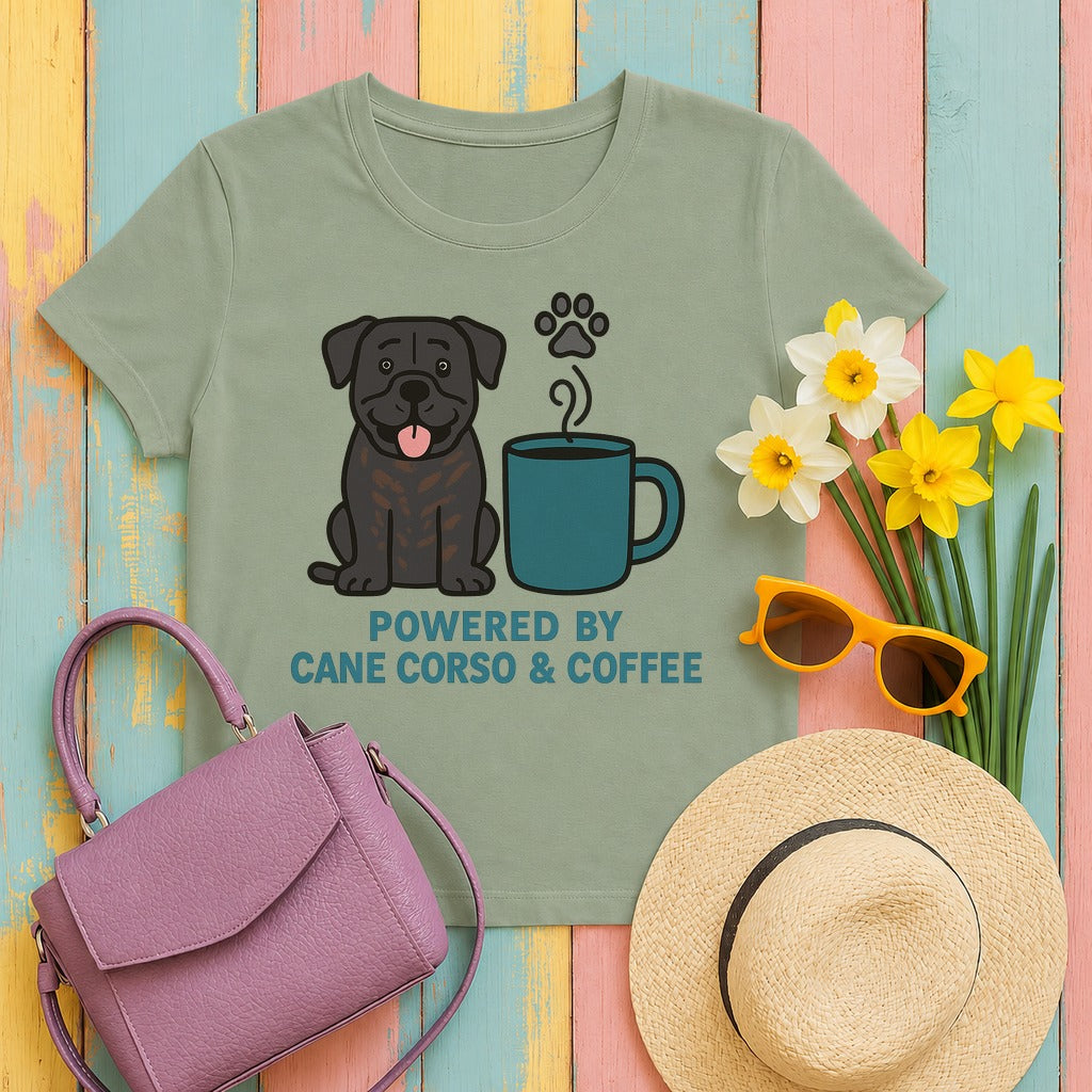 Powered by Cane Corso & Coffee Tee in Sage