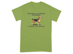 Beagle graphic on green t-shirt with text "PERSONALLY VICTIMIZED BY BARKING AT ABSOLUTELY NOTHING".