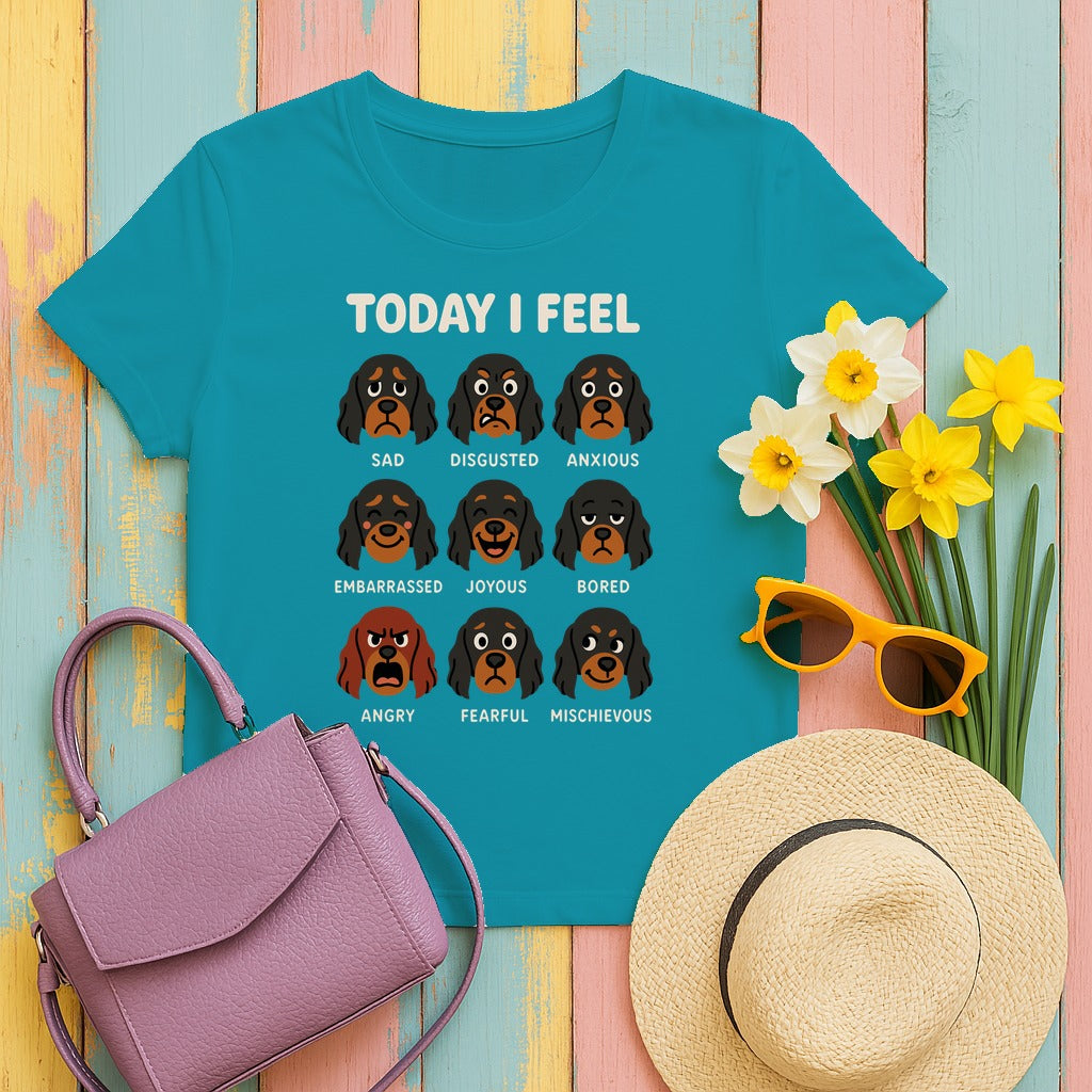 Today I Feel Various Gordon Setter Emotions T-Shirt in Tropical Blue