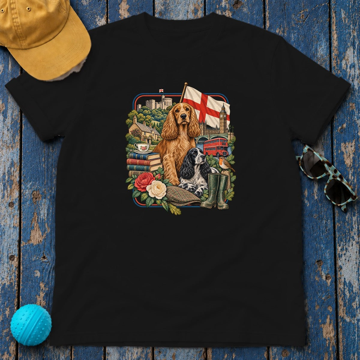 English Cocker Spaniel England Heritage T-Shirt in Black