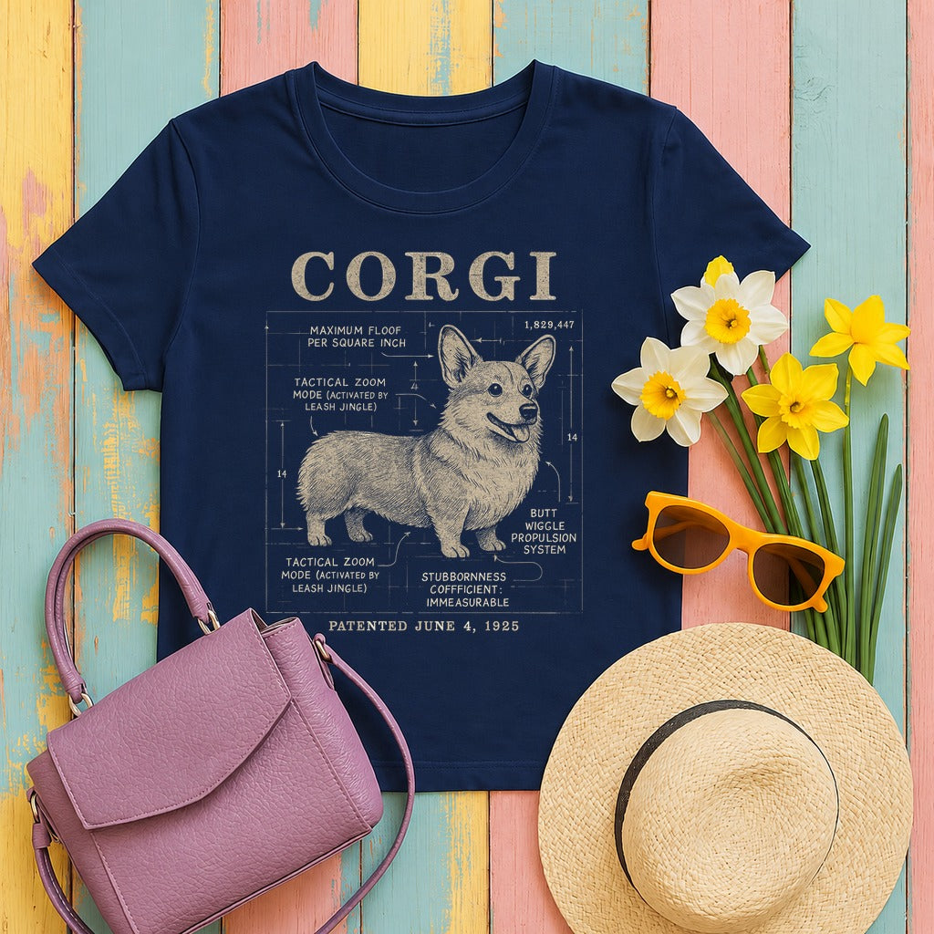 Corgi Blueprint Patented 1925 Tactical Zoom Mode T-Shirt in Navy