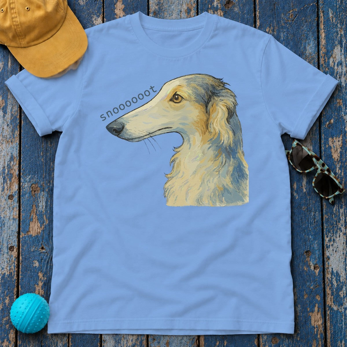 Snooooot Funny Borzoi Dog Meme Art T-Shirt in Carolina Blue