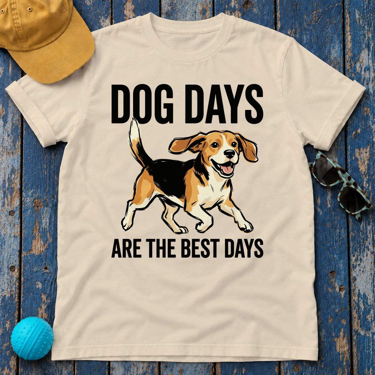 Joyful Beagle 'Dog Days' T-Shirt in Sand