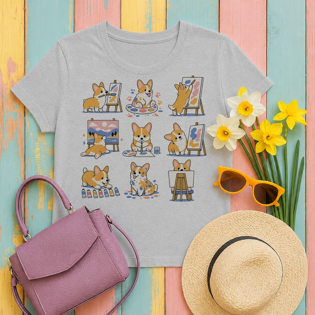 migbackfill whimsical-corgi-artist-t-shirt tee flat lay hero v8