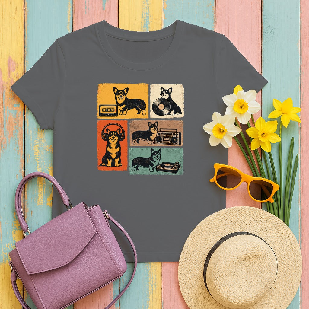 Retro Corgi Mixtape Vibe T-Shirt in Graphite Heather
