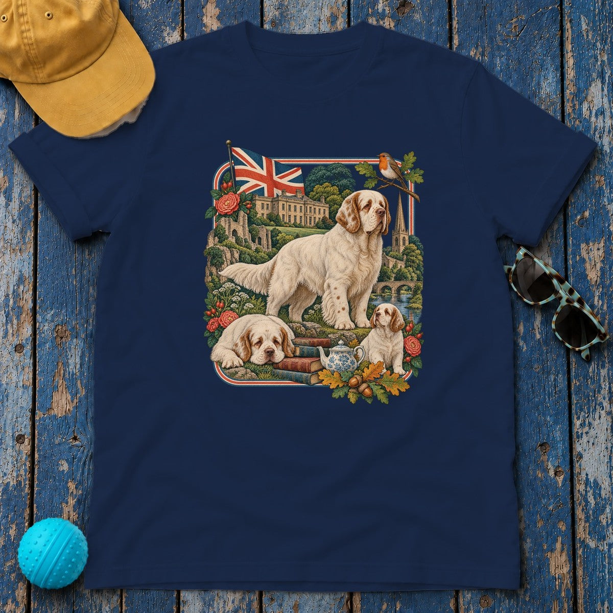 Clumber Spaniel England Heritage T-Shirt in Navy