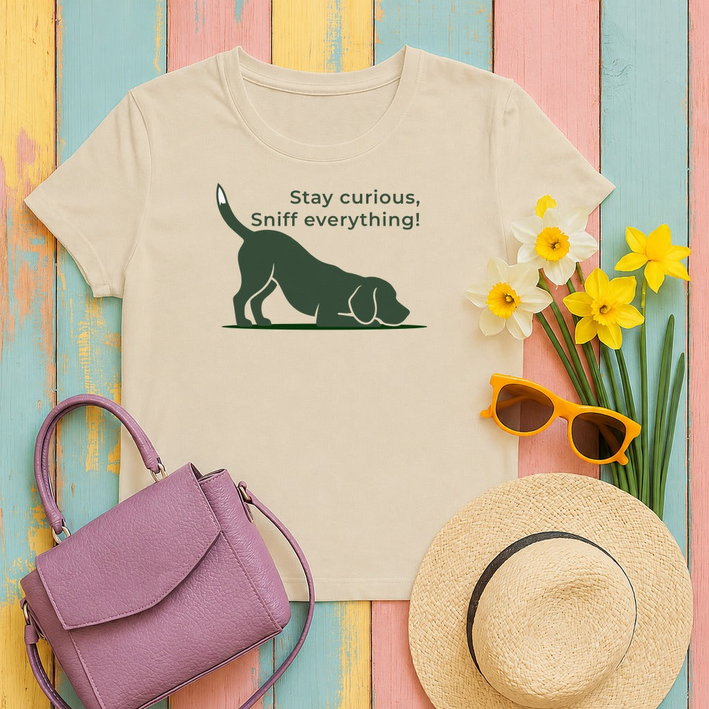 Stay Curious Sniff Everything Beagle T-Shirt in Sand
