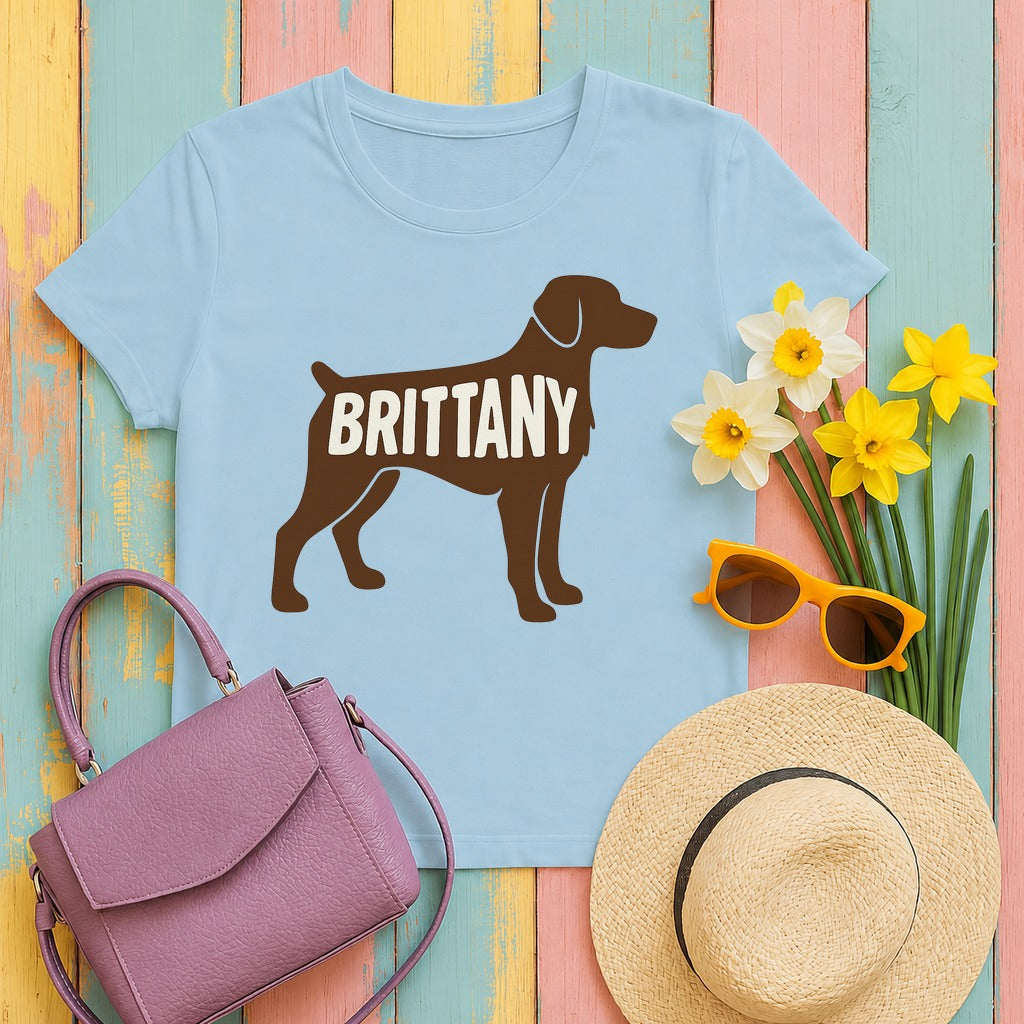 Brittany Spaniel Silhouette T-shirt in Light Blue